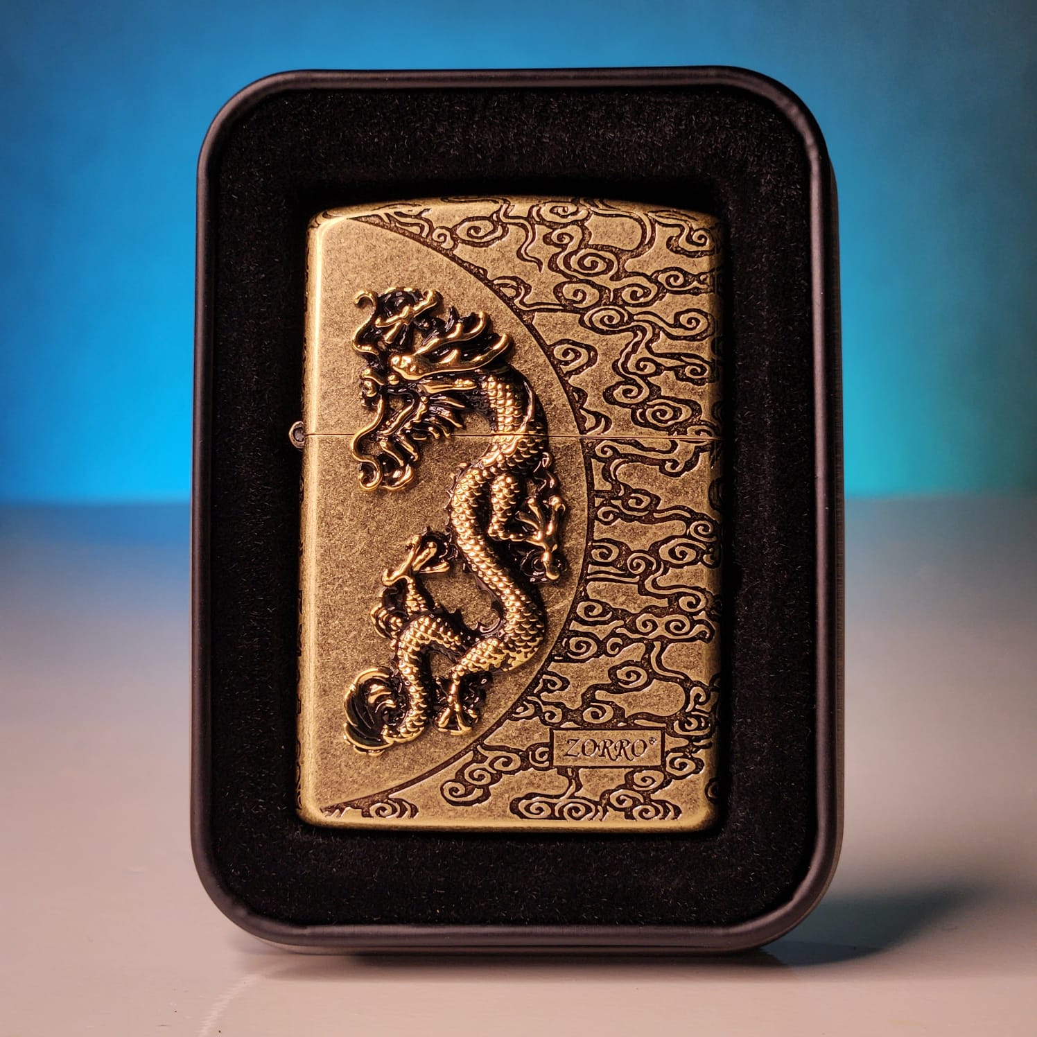 ZORRO ULTIMATE JUSTICE BRASS ANTIQUE DRAGON EMBOSSED LIGHTER 24 HK