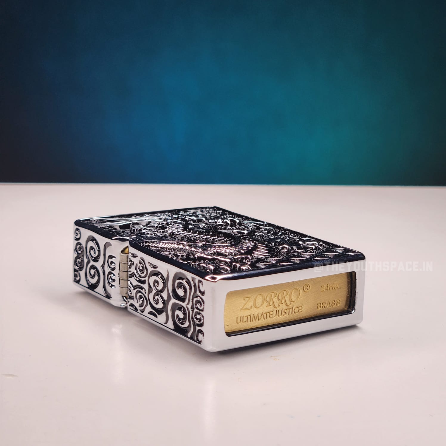 Zorro Ultimate Justice Brass Antique Dragon Embossed Lighter