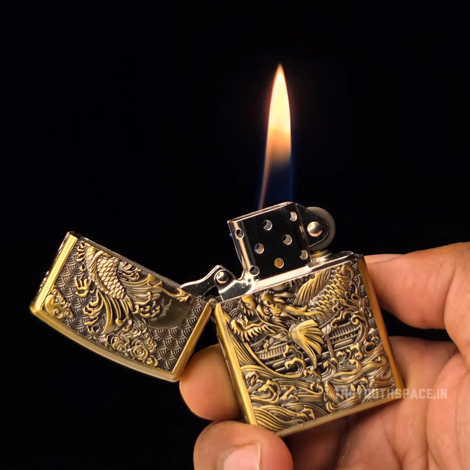 Zorro Ultimate Justice Brass 3D Carved Heavy Armor Drangon and Fish Lighter