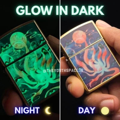 Zorro Ultimate Justice Brass 9 Tail Fox Glow In Dark Kerosene Lighter 24 HK