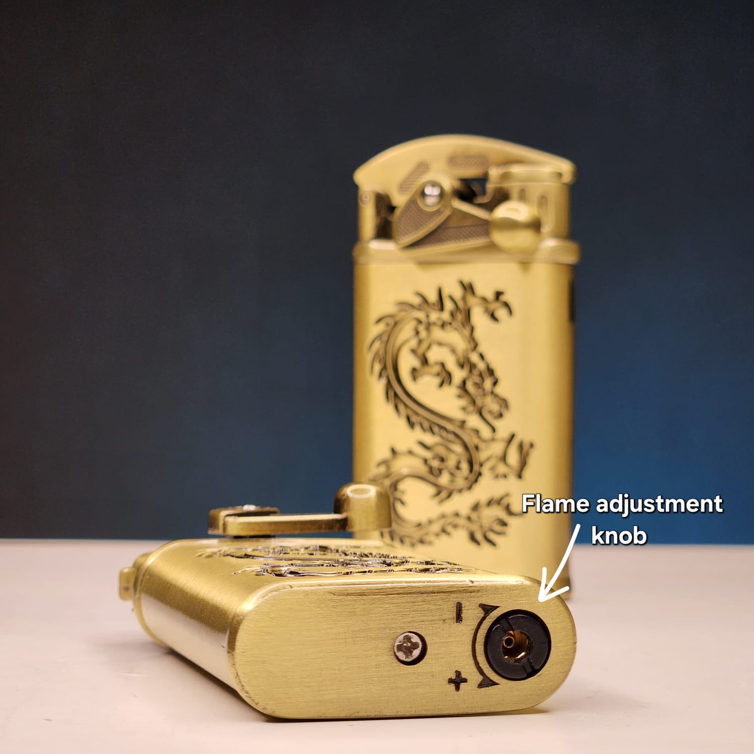 Dragon Engraved Golden Jet Flame Lighter