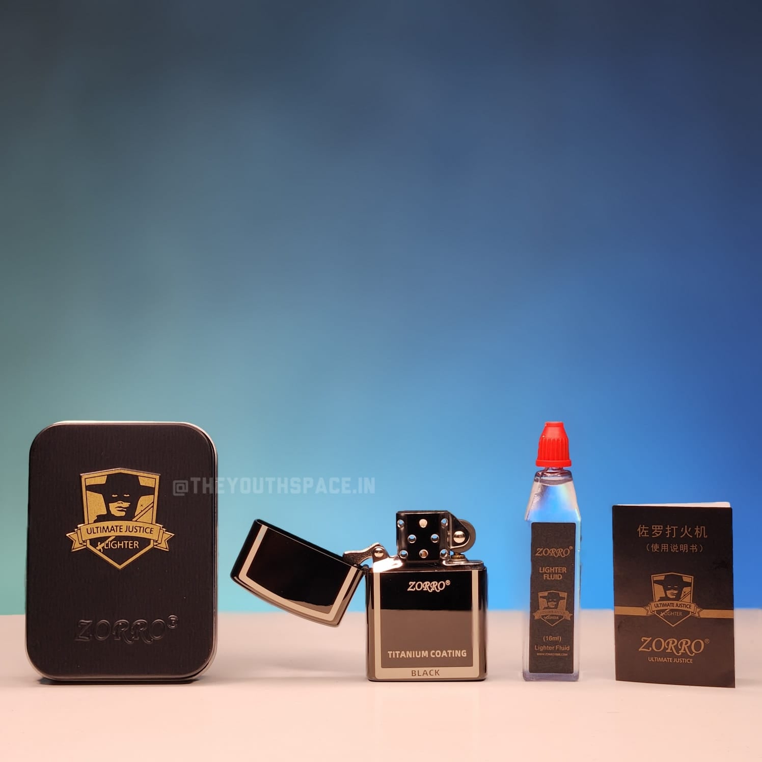 ZORRO ULTIMATE JUSTICE BRASS BLACK COLOR WITH TITANIUM COATING LIGHTER 23 HK