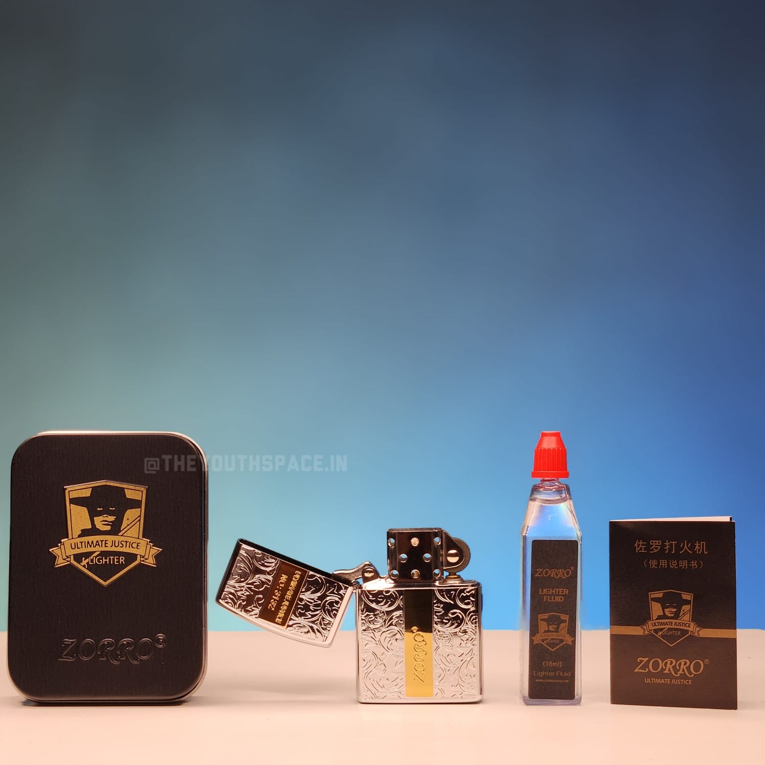 ZORRO ULTIMATE JUSTICE BRASS METALLIC SILVER COLOR LIGHTER 22HK