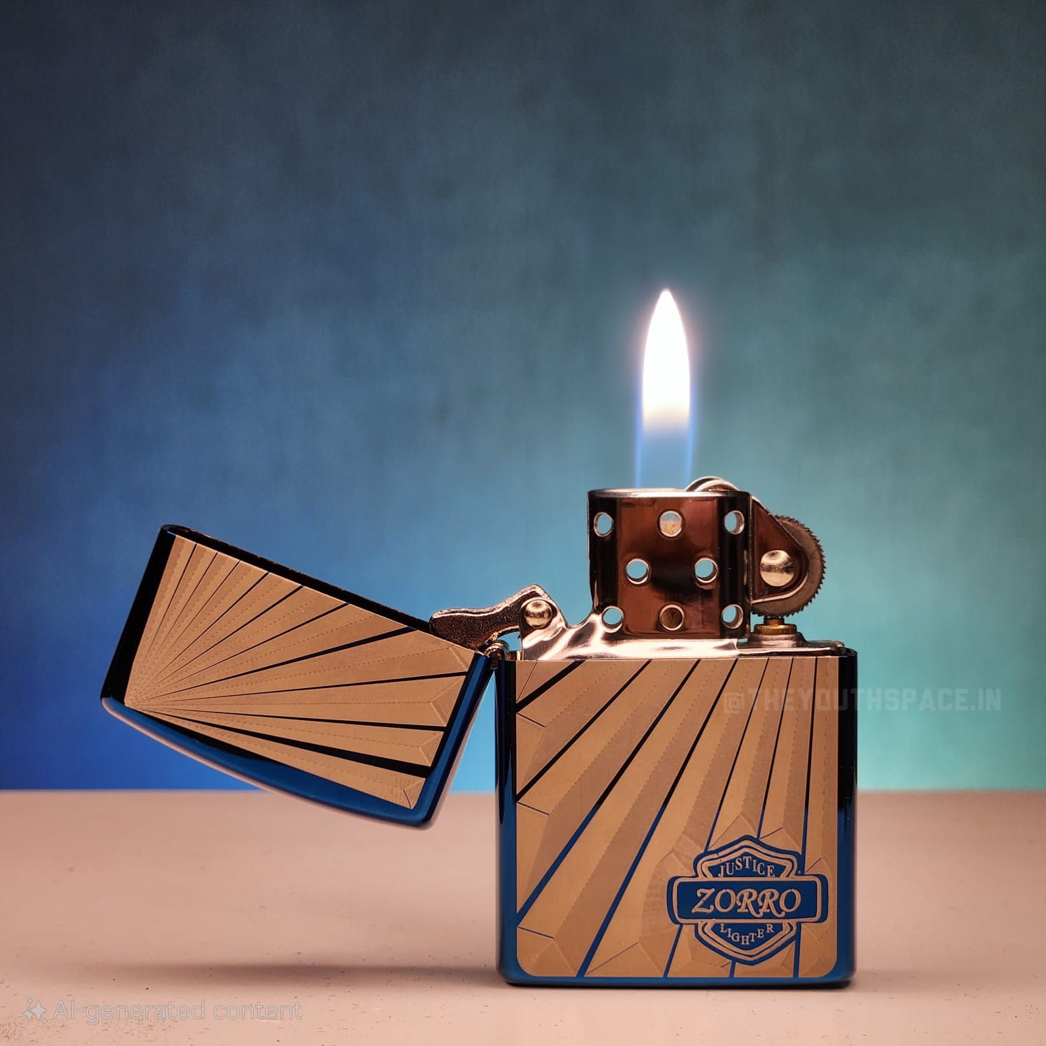 ZORRO ULTIMATE JUSTICE BRASS METALLIC BLUE COLOR LIGHTER 21HK