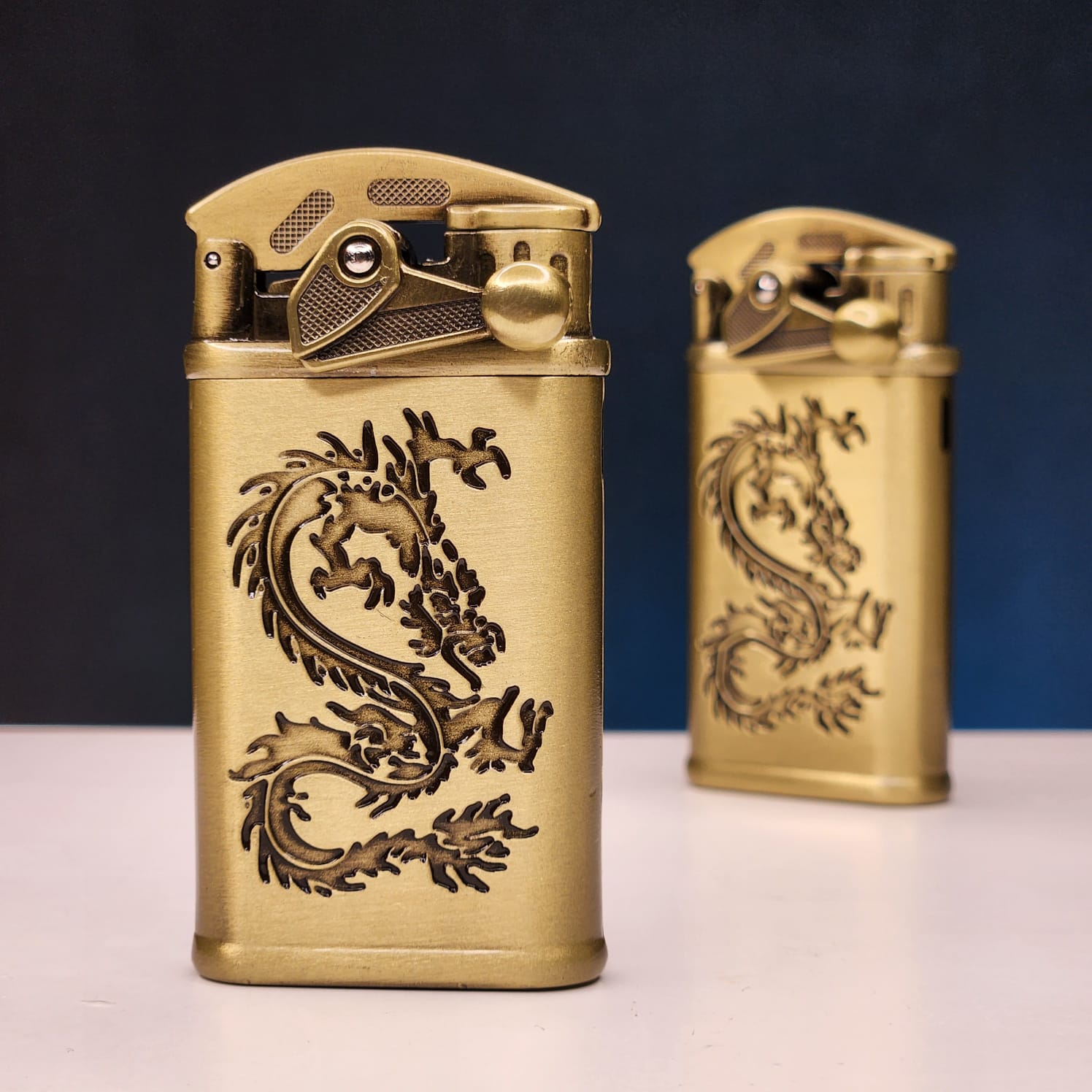Dragon Engraved Golden Jet Flame Lighter