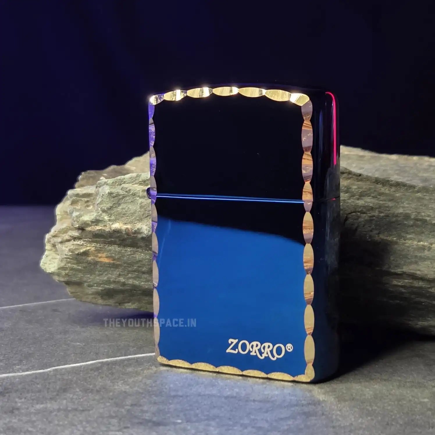 ZORRO ULTIMATE JUSTICE BRASS ICE BLUE HAND CARVED LIGHTER 22HK