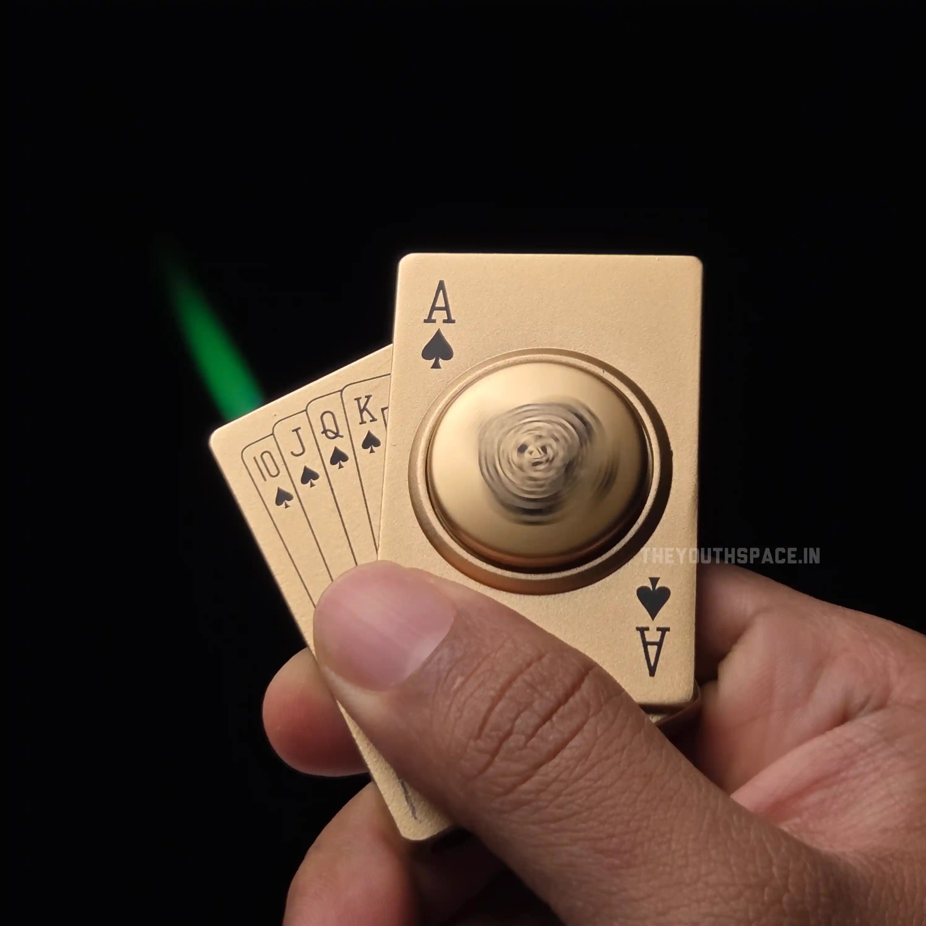 Ace of Spades Spinner Green Flame Jet Lighter