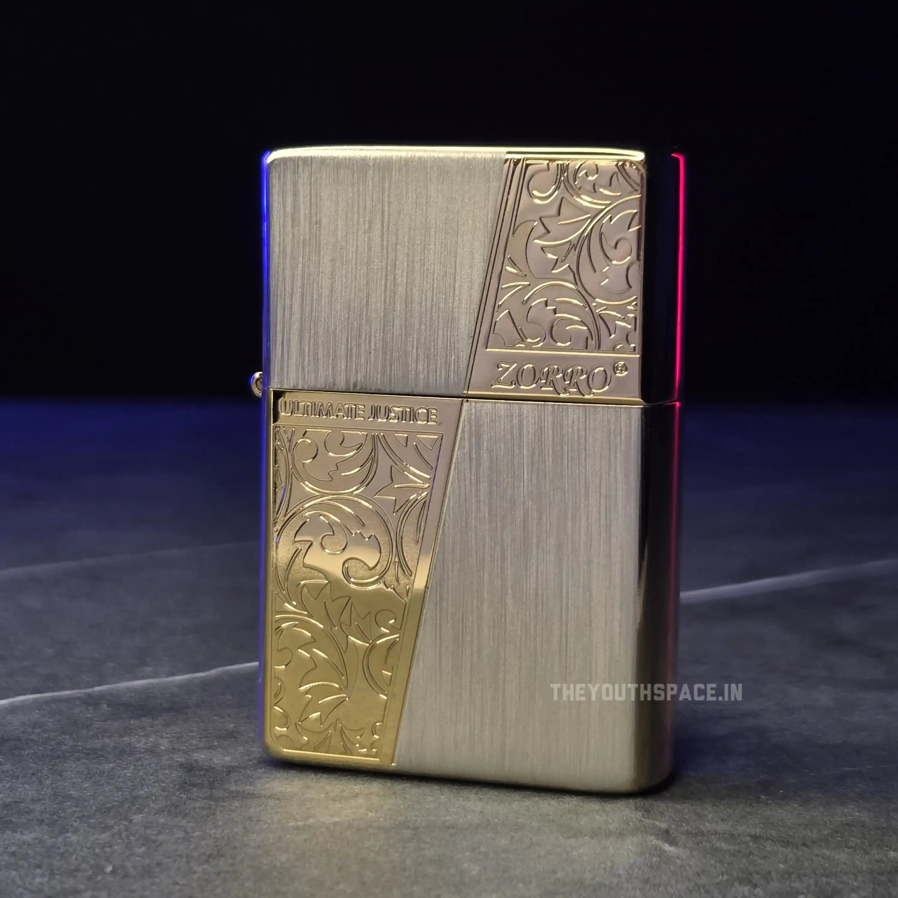 ZORRO ULTIMATE JUSTICE BRASS GOLDEN FLORAL DESIGN LIGHTER 23HK