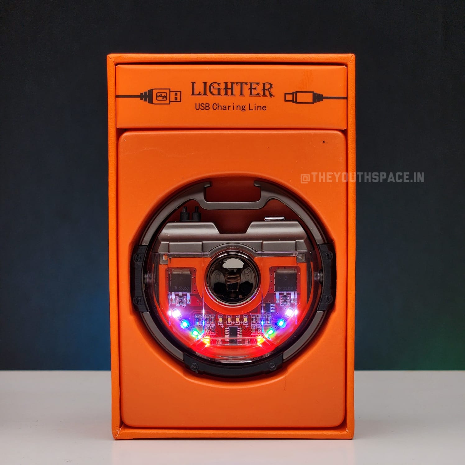 Premium Disc Shaped Spinner Lighter with LED Lights (Metallic)