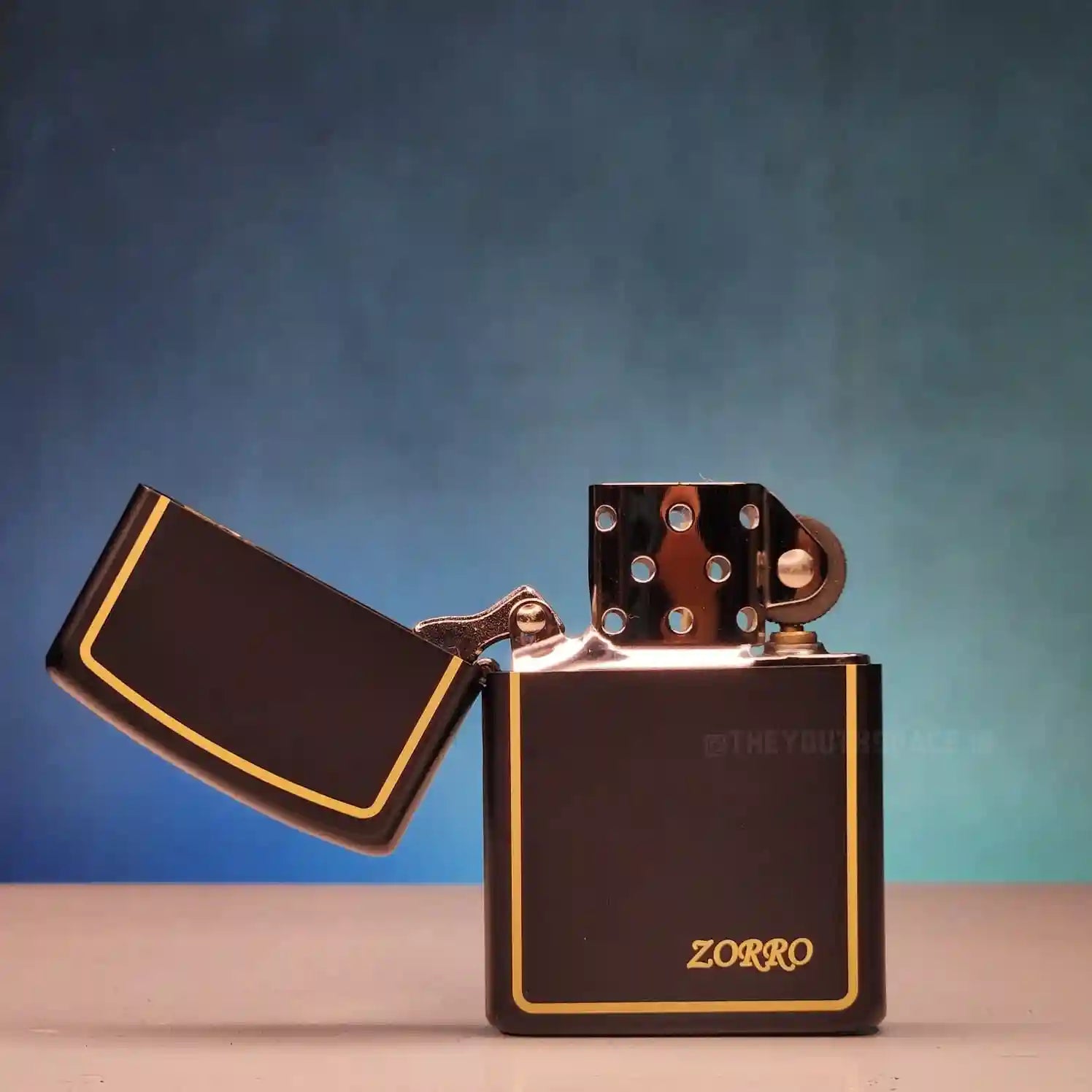 ZORRO ULTIMATE JUSTICE BRASS BLACK WITH GOLD BORDER LIGHTER 23HK