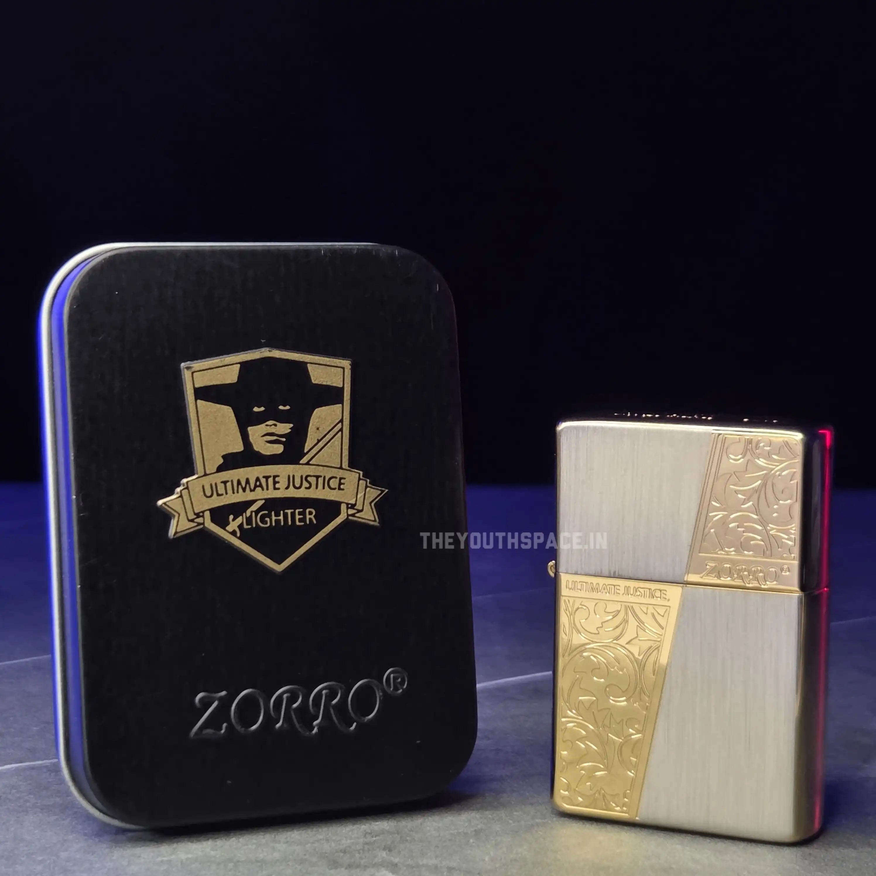 ZORRO ULTIMATE JUSTICE BRASS GOLDEN FLORAL DESIGN LIGHTER 23HK