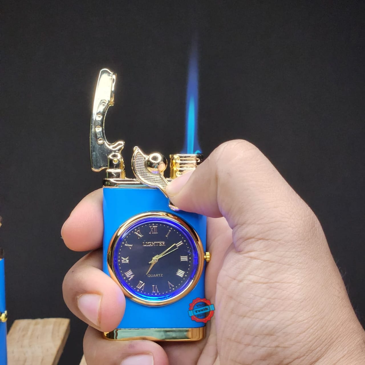Jet Ignition Clock Lighter (Metallic, Color : Sky Blue)