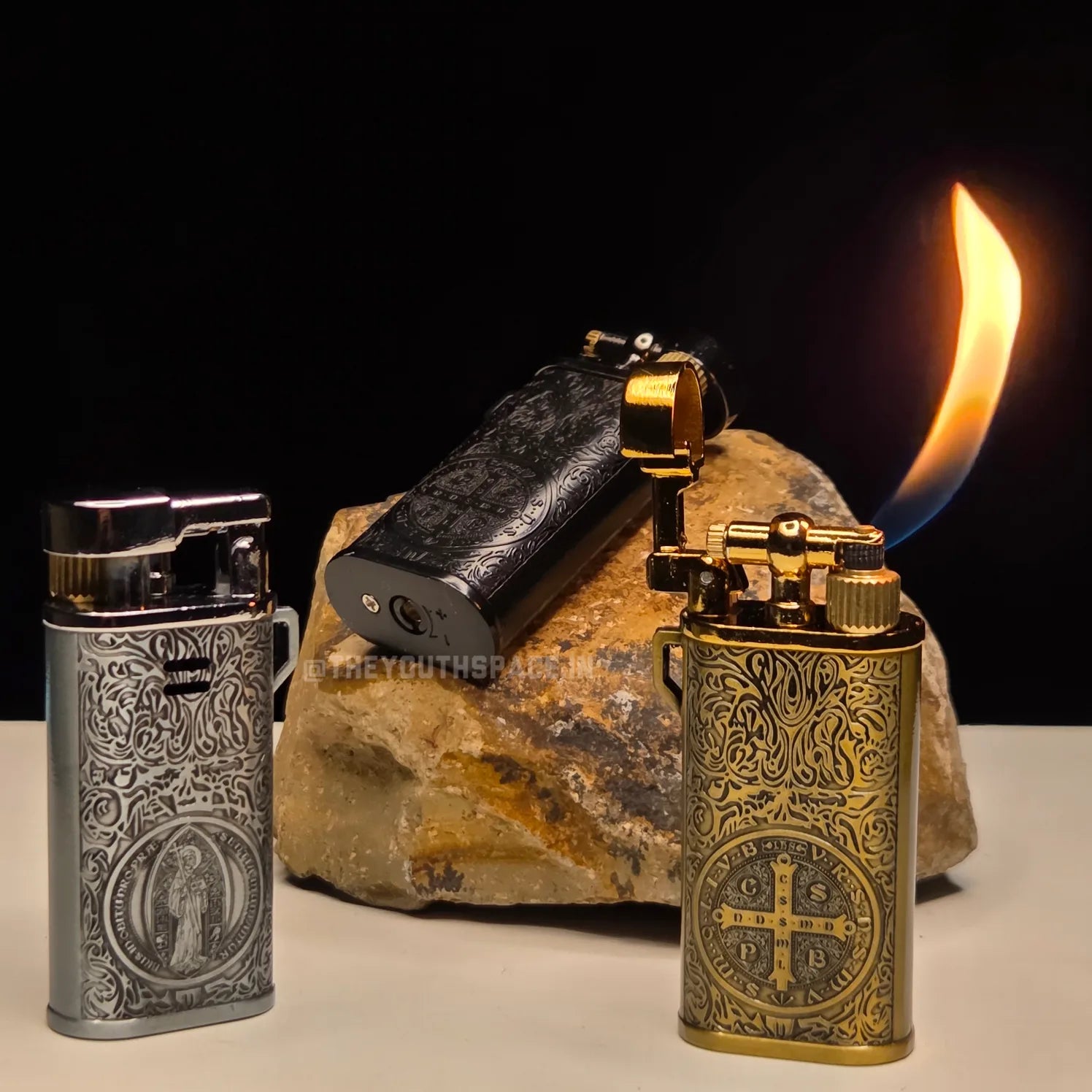 Saint Benedict Engraved Lighter