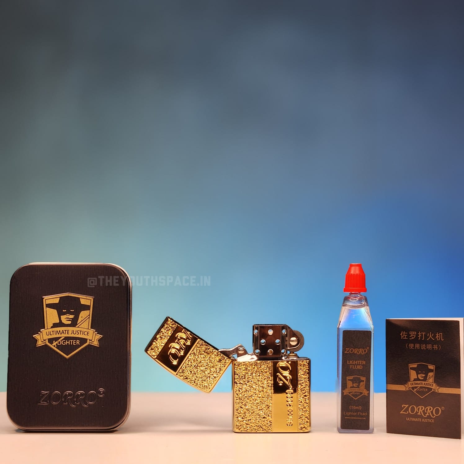 ZORRO ULTIMATE JUSTICE BRASS METALLIC GOLD COLOR LIGHTER 23HK
